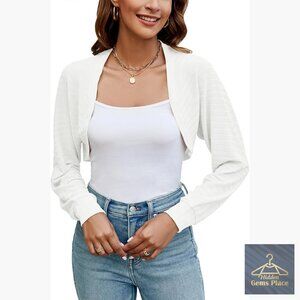 Long Sleeve Cropped Cardigan Shrug Open Front Lightweight Knit Top